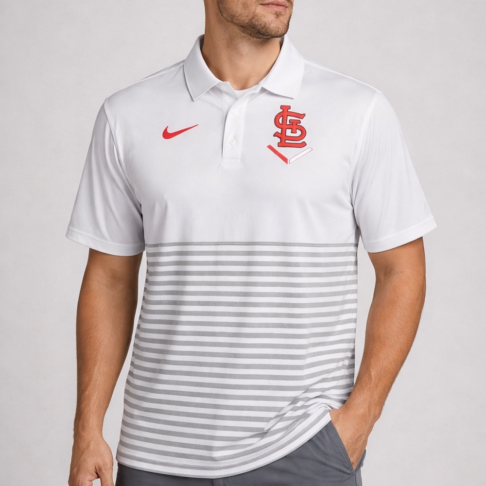 Nike Men's White and Gray Striped Polo Shirt
